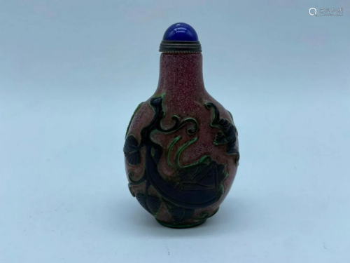 Peking Glass Decorated Locus & Bat Snuff Bottle With Sto...