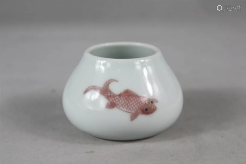 A Chinese Glazed Porcelain Water Pot with Iron-Red Fish Deco...