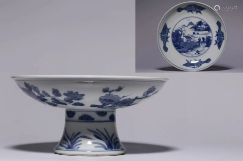 A Chinese Blue and White Stem Porcelain Plate