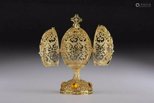 Incredible Hand Made Faberge Gold Egg Trinket Box Made