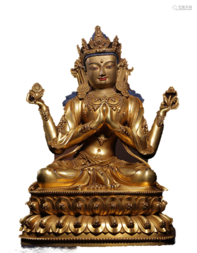 A Chinese Gilt Bronze Buddha of Guanyin