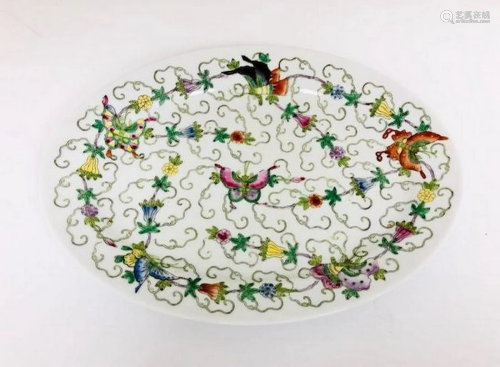 Chinese Floral Butterfly Painted Plate