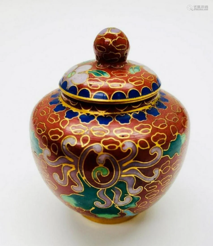 Asian Cloisonne & Enameled Floral Decorated Vessel With ...