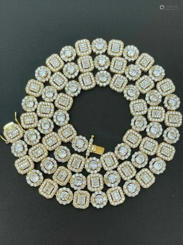 20" Baguette Tennis Chain With 14K Gold Over Solid 925 ...