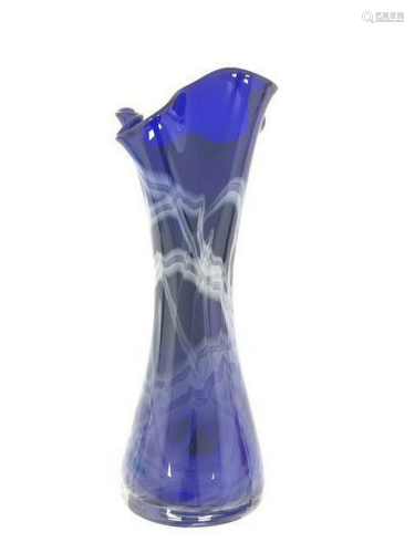 Gorgeous Blue And White Blown Art Glass Vase