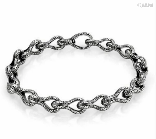 Intricately Woven 925 Sterling Silver Bracelet with Elaborat...