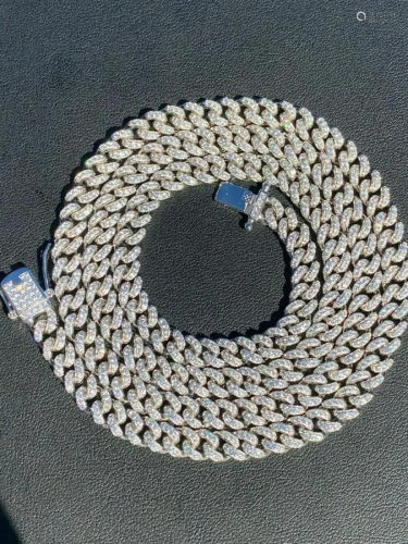 20" California Cuban Iced Solid 925 Silver Chain Figurr...