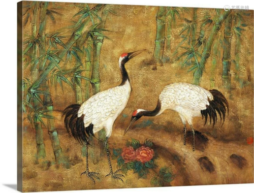 Cranes and Bamboo Canvas Reproduction