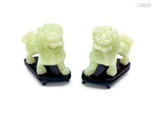 Pair Of Green Jace Foo Dogs With Wooden Stands