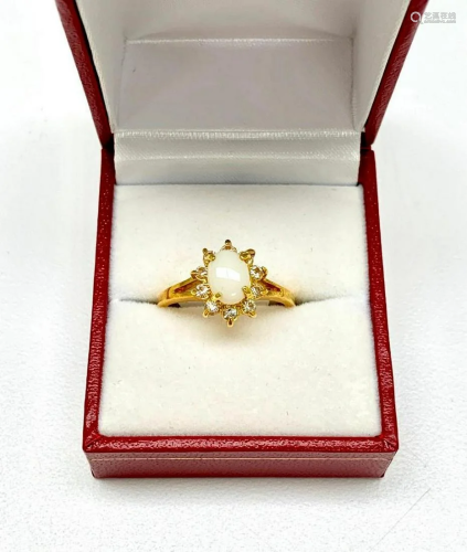 Ladies .34ct Oval Cut White Opal set in 18K Gold Plated Ring