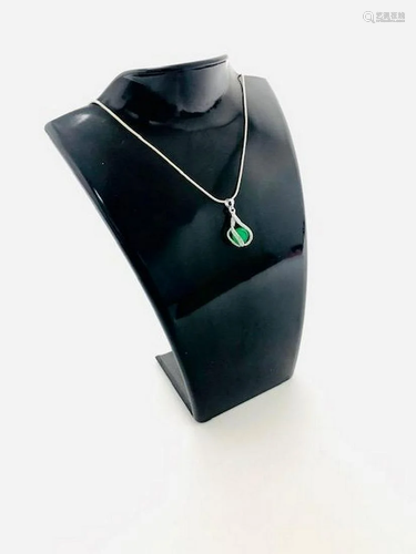 Chinese Green Jade Polished Pendant With 925 Sterling Silver...