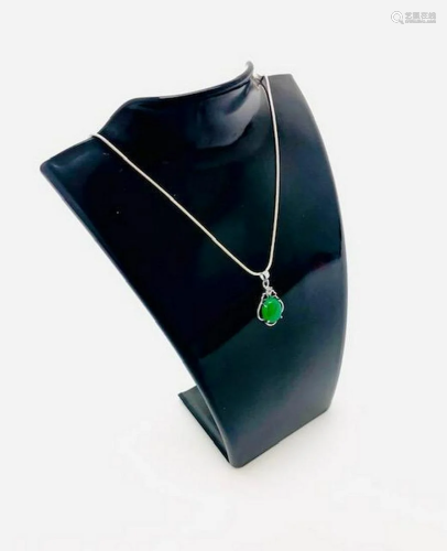 Chinese Green Jade Polished Pendant With 925 Sterling Silver...