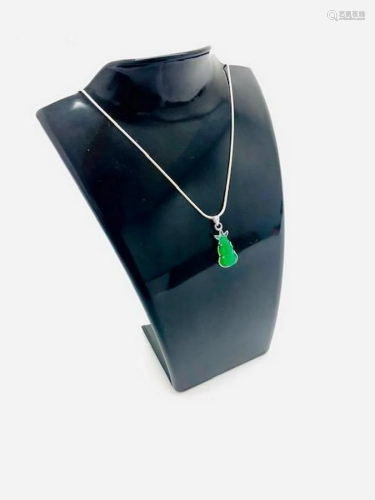 Chinese Green Jade Polished Pendant With 925 Sterling Silver...