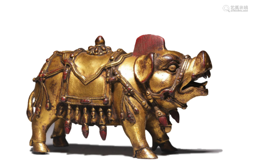 A Chinese Gilt Bronze Decoration of Pig Shape