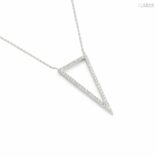 RHODIUM PLATED AUSTRIAN CRYSTAL TRIANGLE OUTLINE NECKLACE 16...