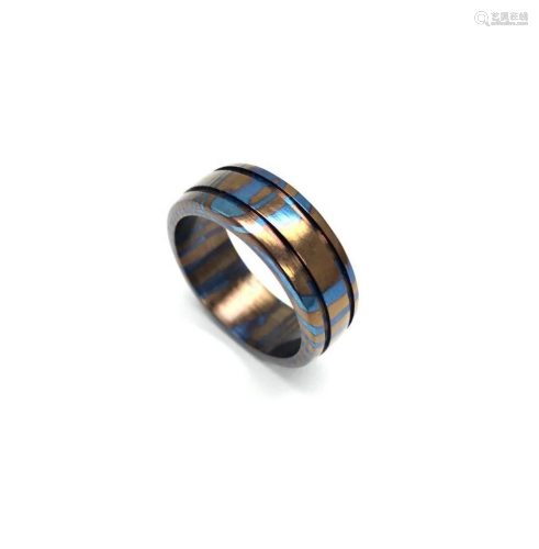 Men's Grooved Timascus Titanium Ring