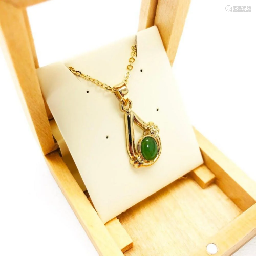 Timeless Ladies .23ct Oval Cut Canadian Jade Necklace in 18K...