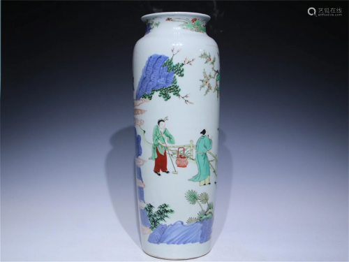A Chinese Blue and White Wucai Porcelain Vase of Figures Sto...