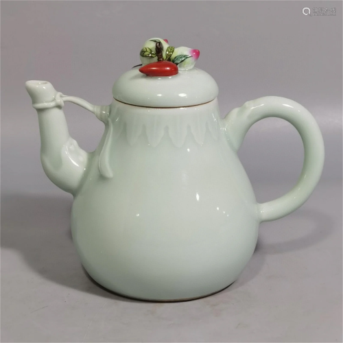 A Chinese Celadon Glazed Porcelain Tea Pot with Lid