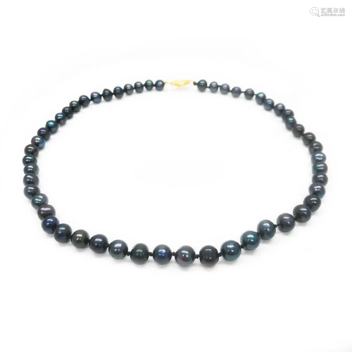 Akoya Black Pearl Ladies Hand Knotted Necklace With 53 Pearl...
