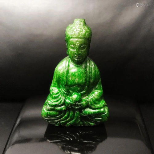 Chinese Hand Carved Green Jade Carved Resting Buddha