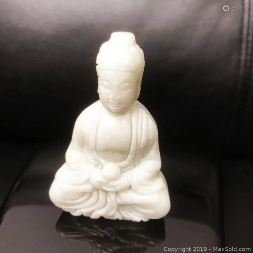Asian White Jade Resting Buddha Figure