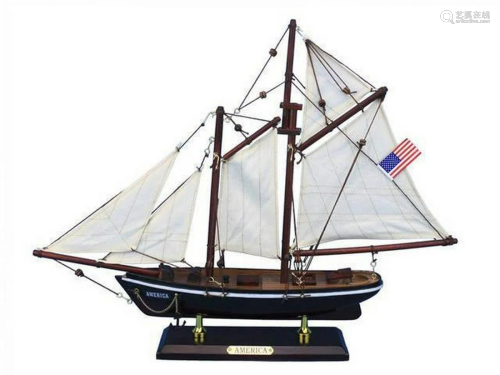 Wooden America Model Sailboat Decoration 16"