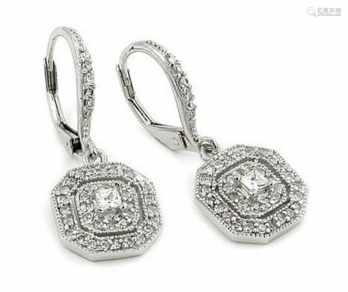 Sterling Silver Dangling Round & Square Austrian Crystal...