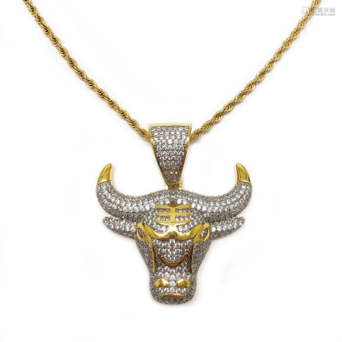 18kt Gold Plated Bulls Head Pendant Set With Diamonds On a 1...