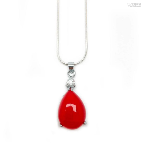 Sterling Silver 925 Necklace Red Jade Pendant