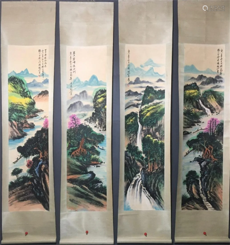 Set of Four Chinese Scroll Painting of Landscape