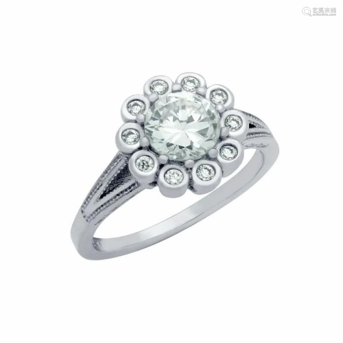 925 Sterling Silver Round Floral Design Engagement Ring