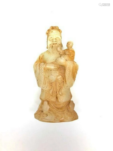 Carved Natural White Chinese Longevity Elder Jade Statue