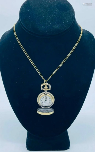Elegant Bronze Tone Watch Pendant Necklace