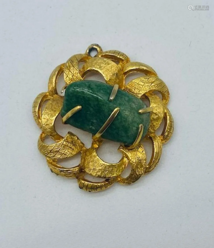 Gold Plated & Green Jade Stone Pendant