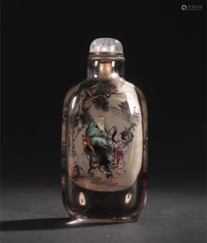 A Chinese Inside Painting Carved Crystal Snuff Bottle