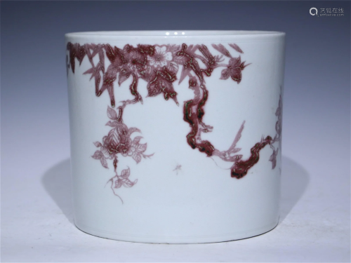 A Chinese Iron-Red Porcelain Brush Pot