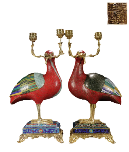 Pair of Chinese Cloisonne Candle Holders