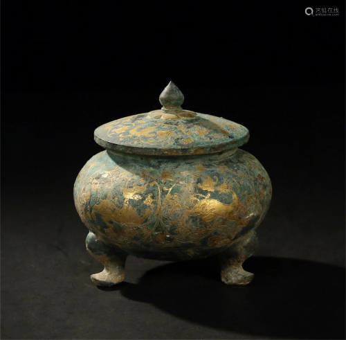 A Chinese Gilt Bronze Incense Burner with Lid