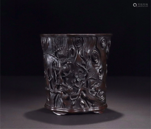 A Chinese Carved Englewood Brush Pot