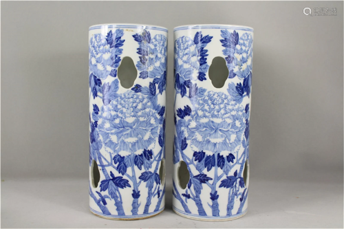 Pair of Chinese Blue and White Porcelain Hat Stands