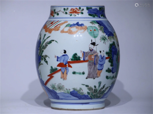 A Chinese Blue and White Wucai Porcelain Jar