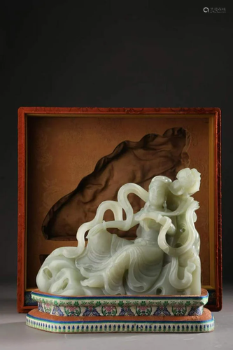 Carved Hot Jade Boulder of Avalokitesvara