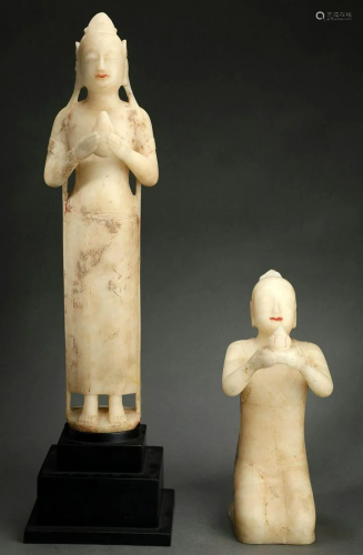 Two Carved Marble Stone Figure Statues