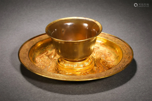 Gilt Bronze Tea Cup and Saucer Plate
