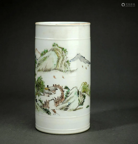 Famille Rose Landscape Brush Pot