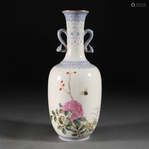 Falangcai Glaze Flower and Bird Ruyi-Eared Vase