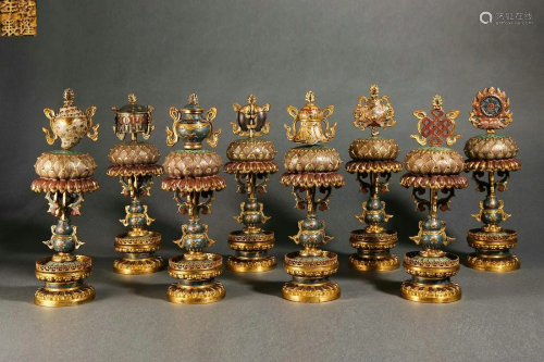 Set of Cloisonne Enamel Sacrificial Lamps