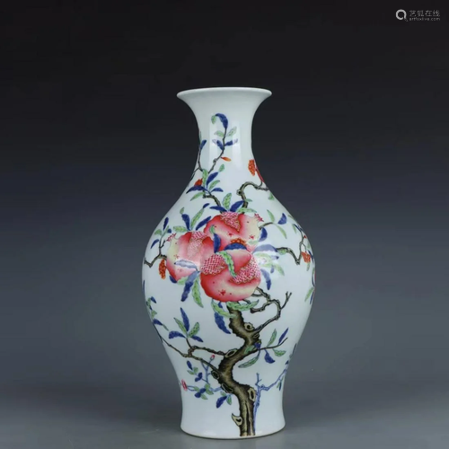 Polychromed Underglaze Blue Pomegranate Olive-Shape Vase