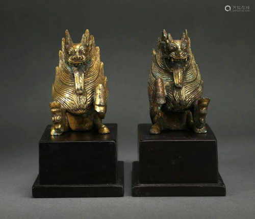 Pair of Gilt-Bronze Beast Statues